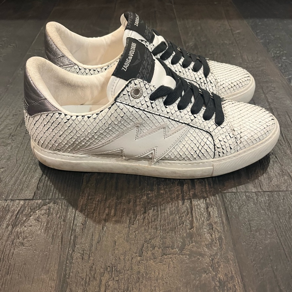 ZADIG & VOLTAIRE black and white snake skin sneakers